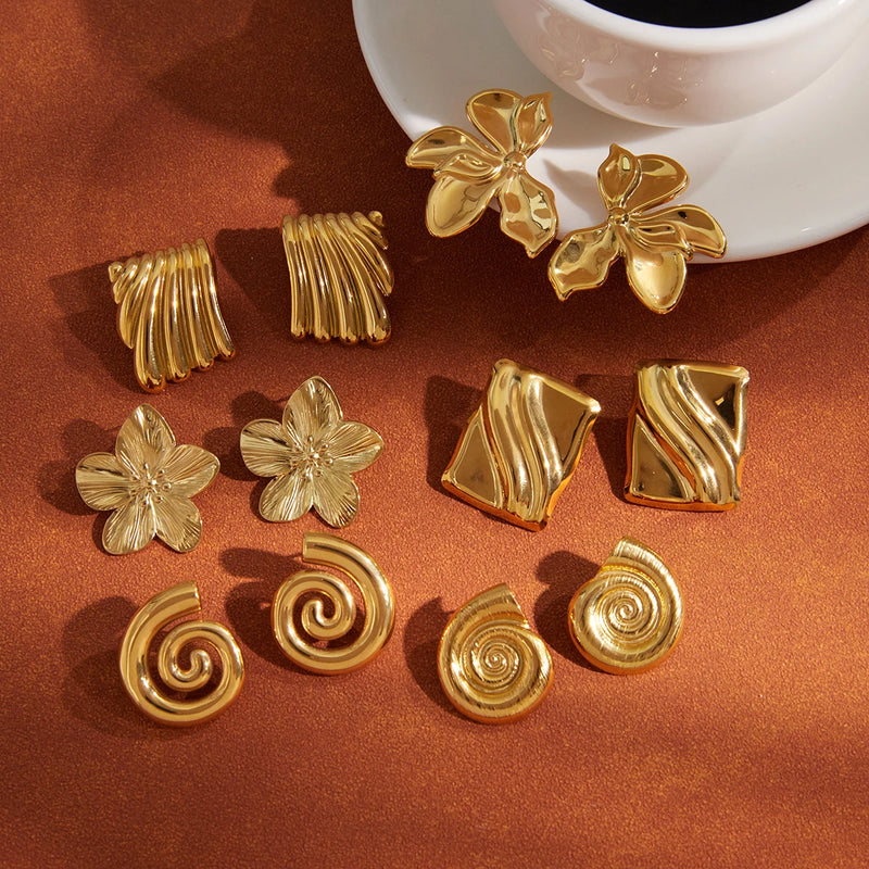 KIKA Vintage Flower Conch Square Wave Texture Earrings