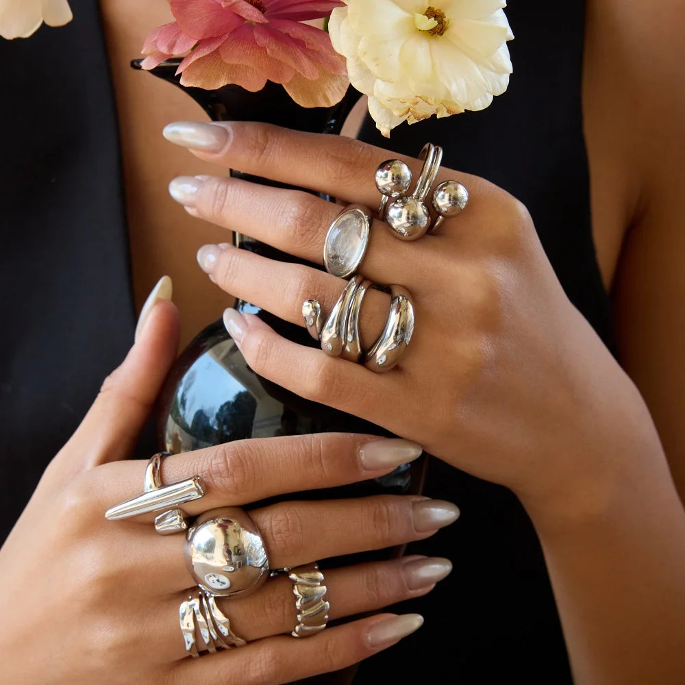 Smooth Liquid Wave Irregular Ring Love Adjustable
