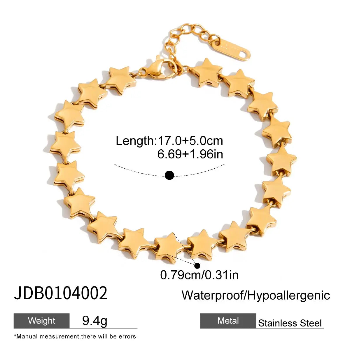 Stainless Steel Smooth Pentagram Bracelet Zircon Heart Bracelet