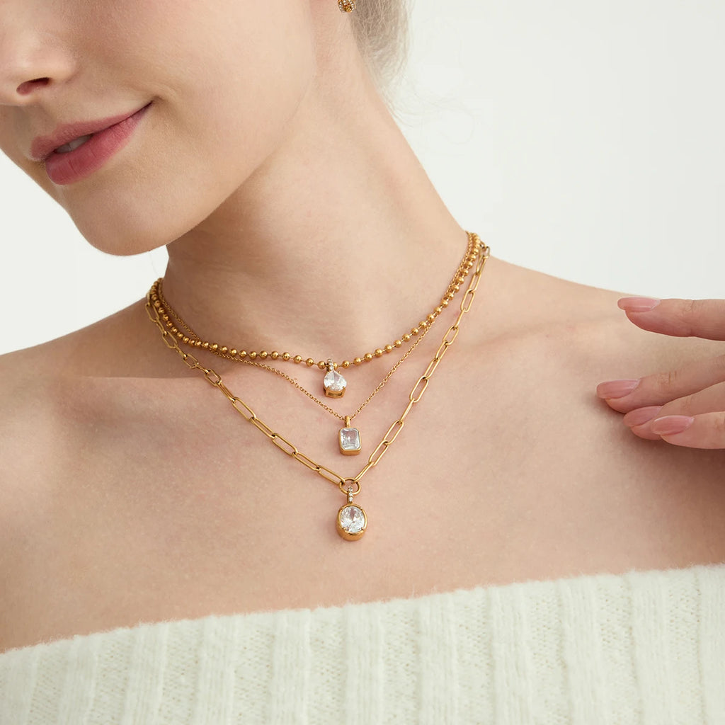 Kika Minimalist White Zircon Geometric Pendant O-Chain Necklace