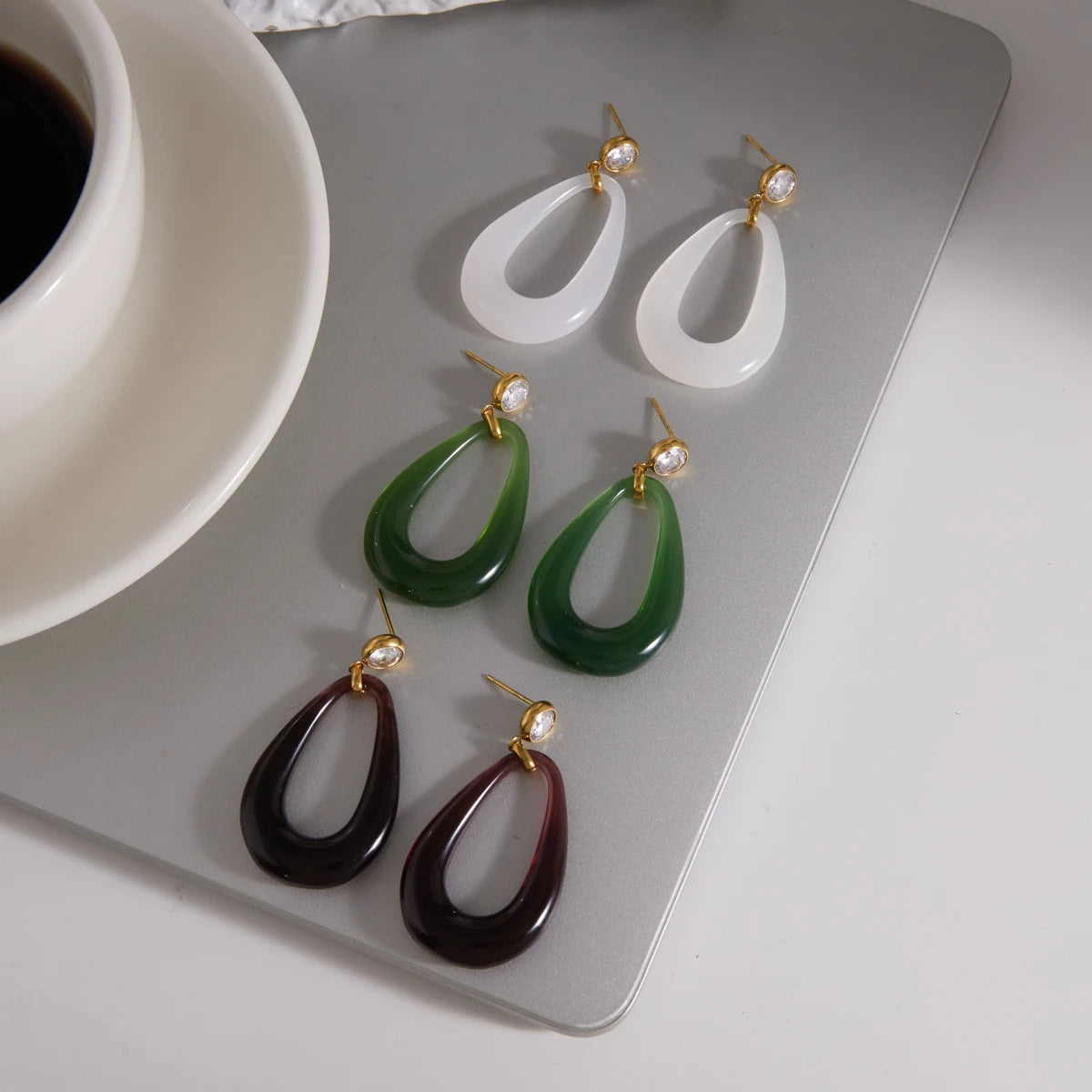 KIKA Water Drop Shape Resin EarringsGold PVD Plated Stainless Steel 316L