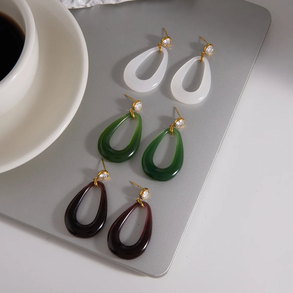 KIKA Water Drop Shape Resin EarringsGold PVD Plated Stainless Steel 316L
