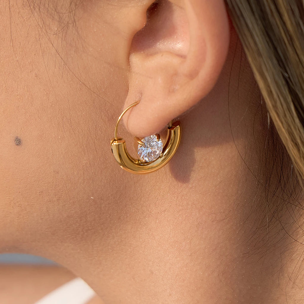 Circular Big White Zircon Hoop Earring