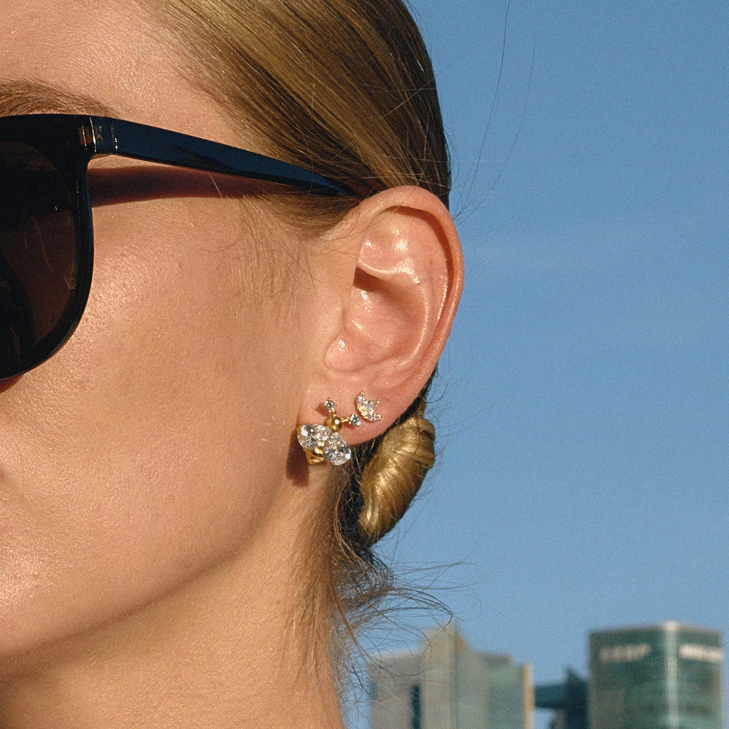 KIKA Classic Personality 18K Gold Color PVD  Plated Inlay White Zircon Bee Earrings Hypoallergenic Stainless Steel 316L
