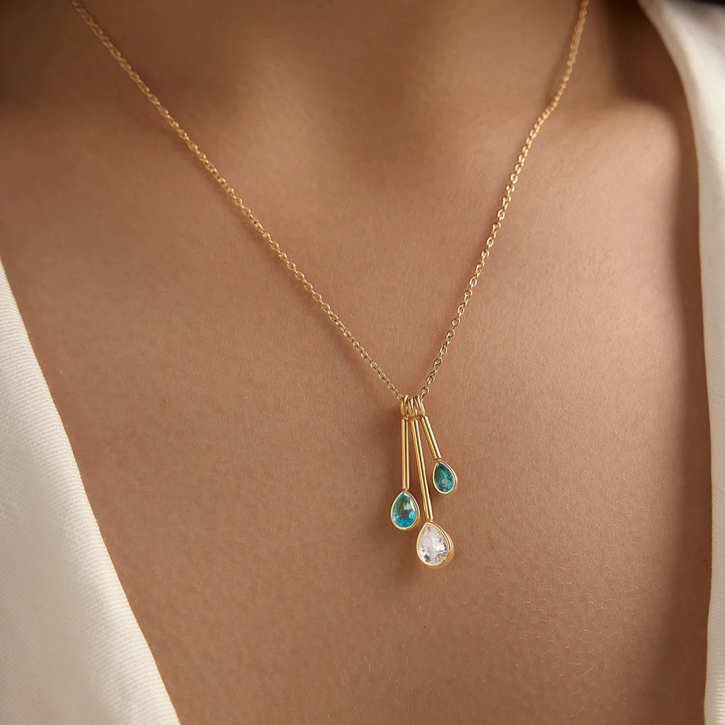 KIKA Water Drop Zircon Pendant Necklace PVD Plated Stainless Steel 316L
