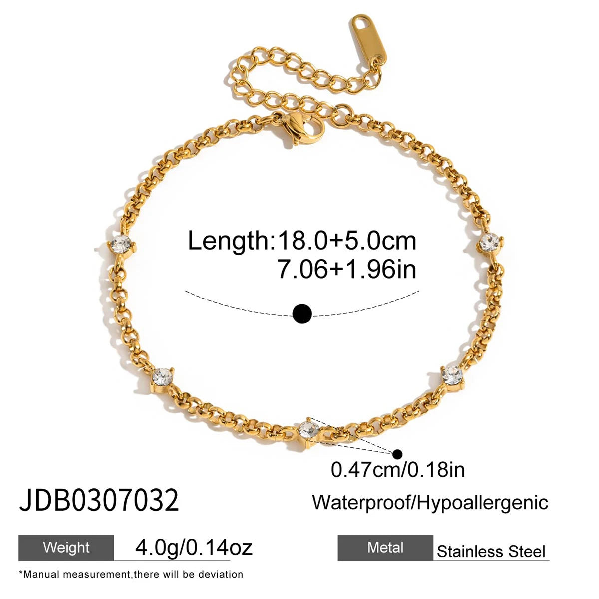 Classic Wavy Chain White Round Zircon Bracelet