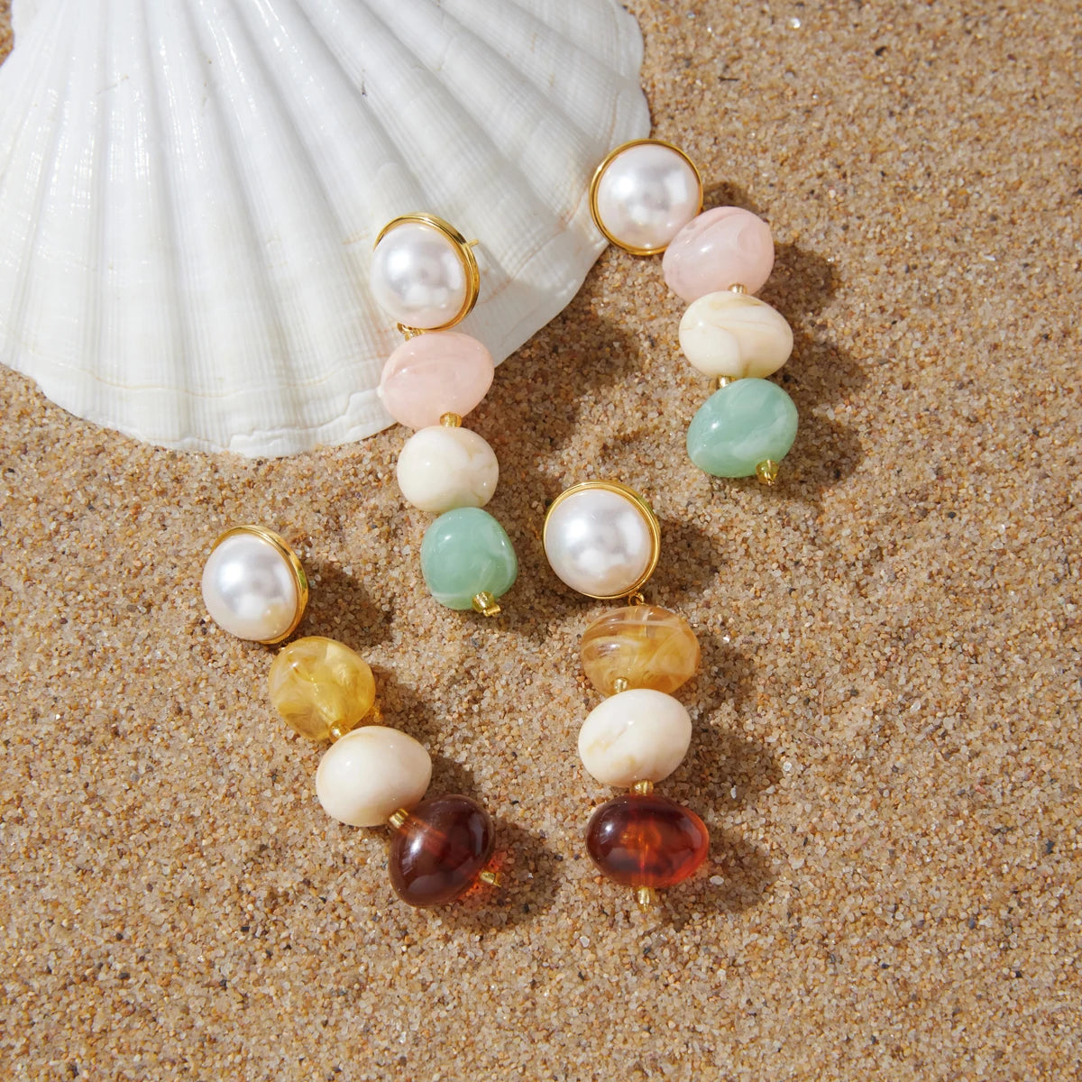 Kika Delicatecolored Brown Series Dyed Resin Glass Pearl Tassel Earrings