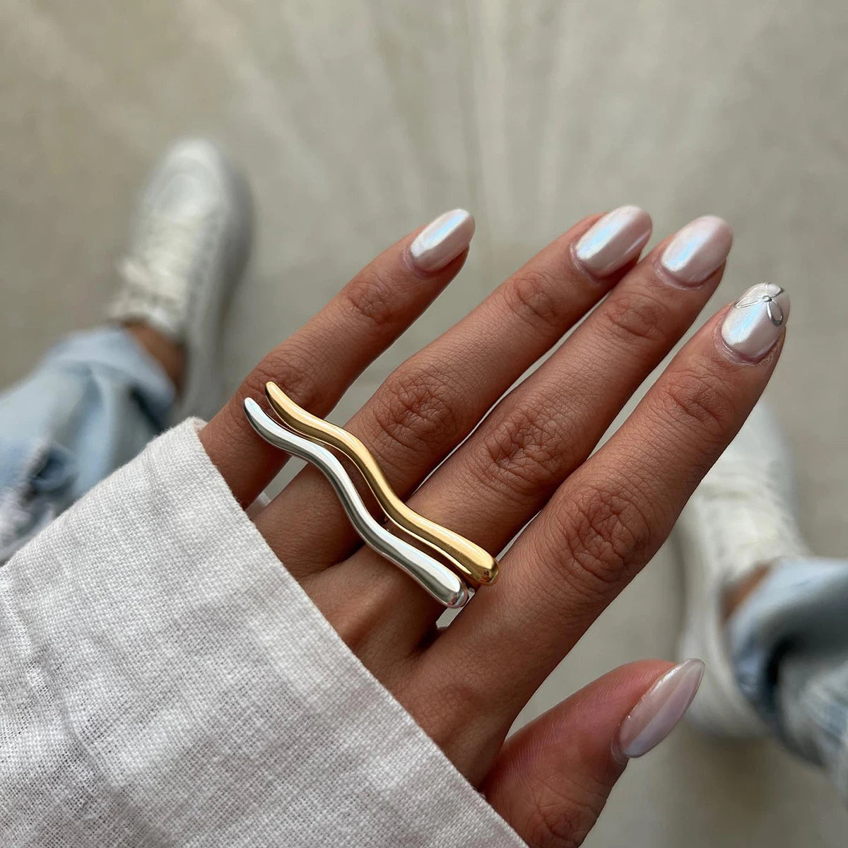 KIKA Personality Stainless Steel 316L Minimalist Classy Ring 18k Gold Color Waterproof Stylish Unique Finger