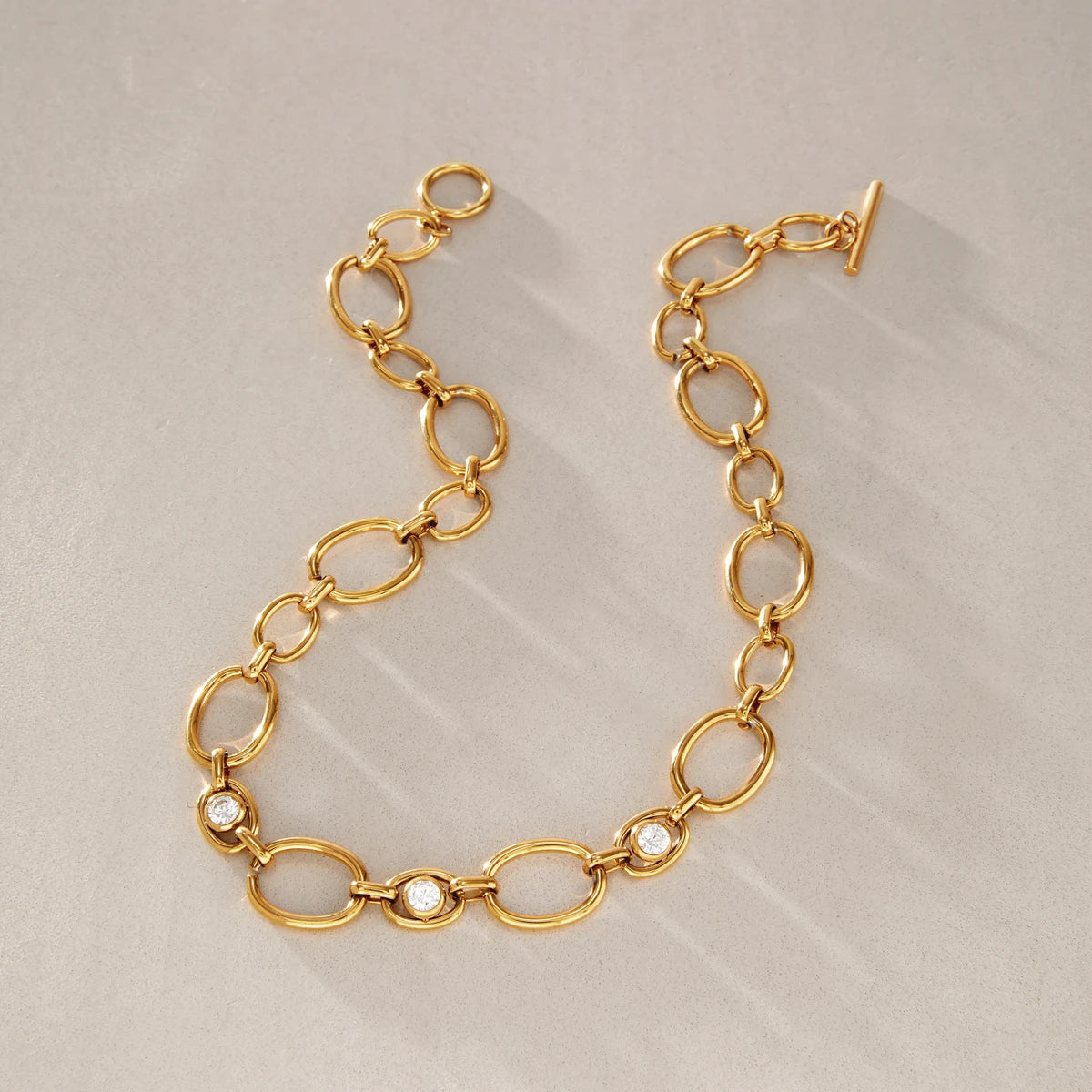 KIKA Classic Zircon Hollow Chain Necklace For Women Minimalist 18K Gold Plated Stainless Steel Necklace Fashion Jewelry Gift