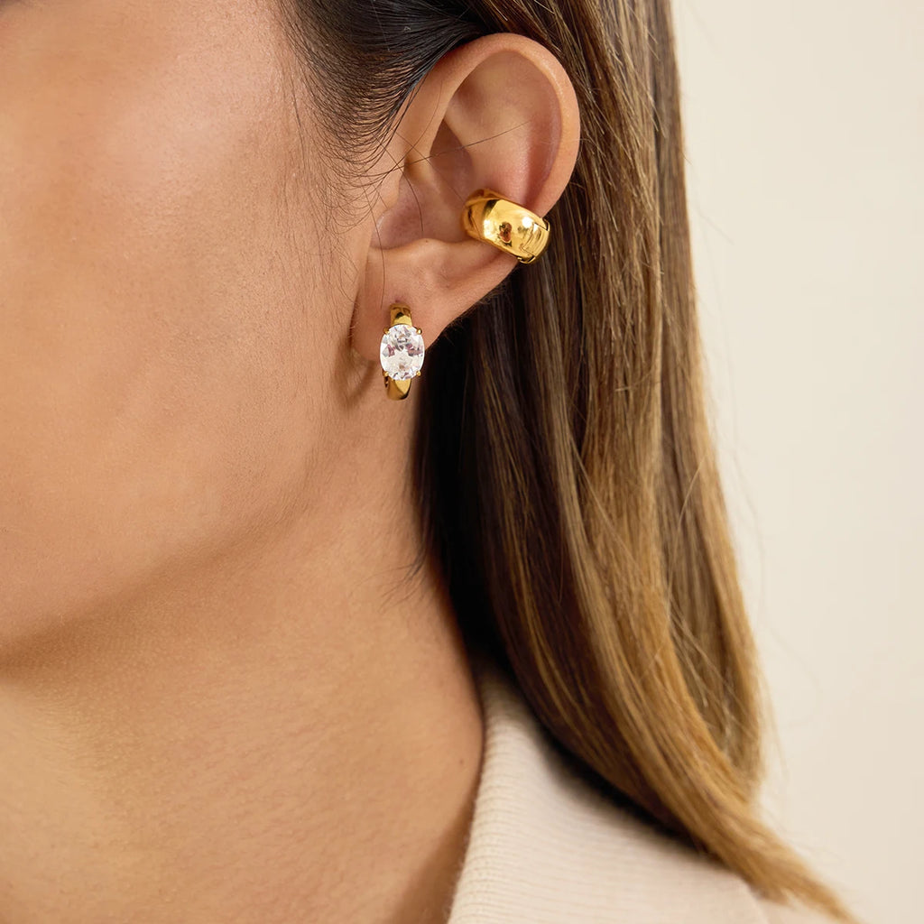 KIKA Classic Gold Color White Zircon U-shaped Earring Women 18K PVD Plated Stainless Steel 316L Earrings