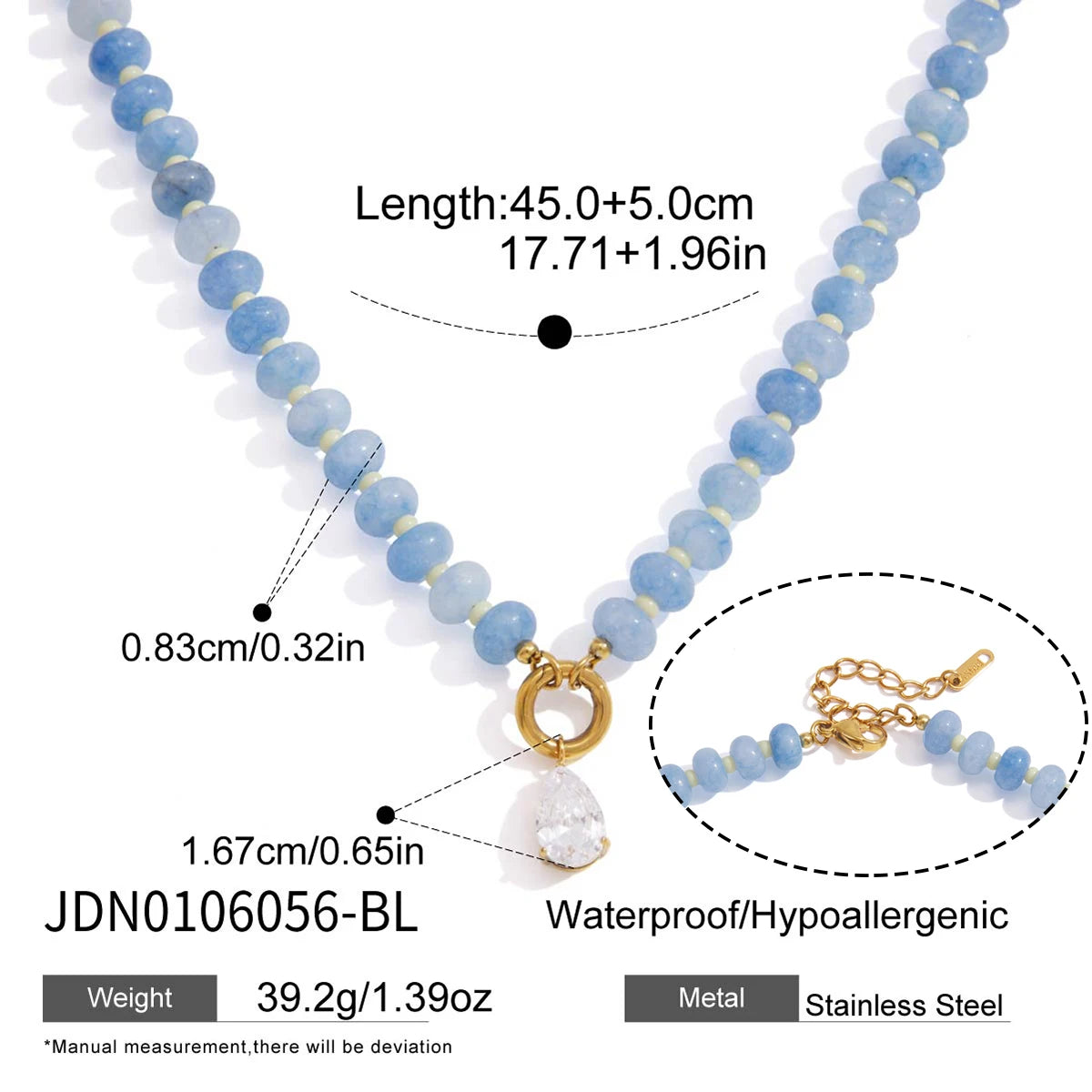 Kika Natural Stone Bead Chain Geometric Zircon Pendant Necklace