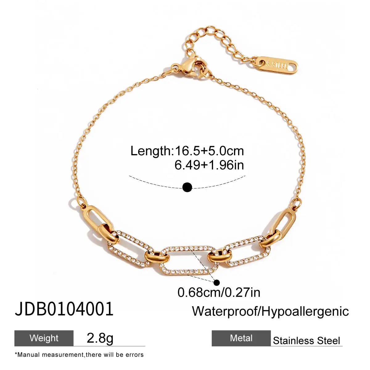 Stainless Steel Smooth Pentagram Bracelet Zircon Heart Bracelet