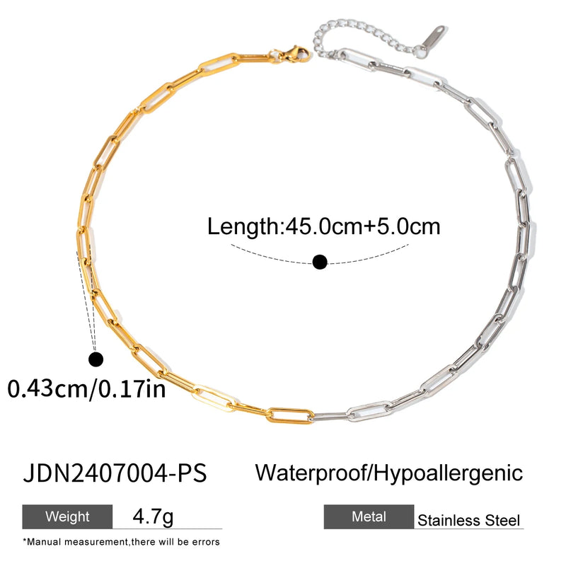 Kika 4pcs Two tone Love Earrings Texture Bracelet Color blocked Necklace Chain Women's Jewelry Gift for Her