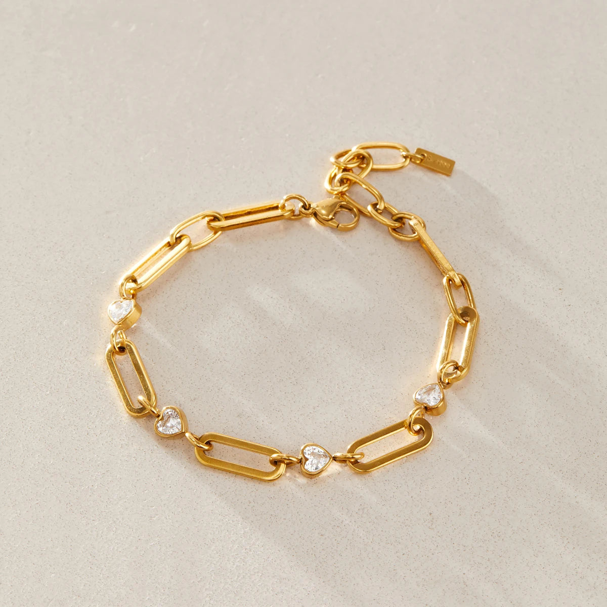 KIKA Heart Zircon Paperclip Chain Bracelet For Women Minimalist 18K Gold PVD Plated Stainless Steel Bracelet Fashion Jewelry