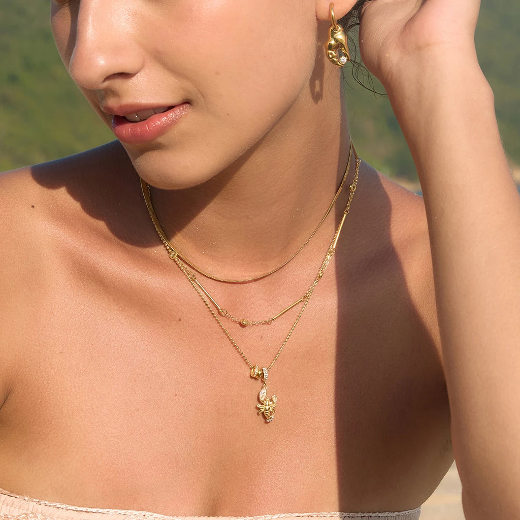 Kika Delicate Lobster Crab White Diamond Ring Bead Chain O-Chain Necklace