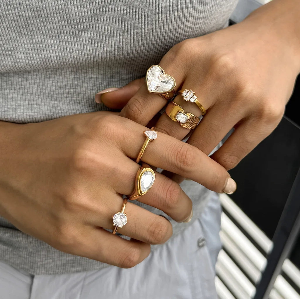 Kika Delicate Geometric Zircon Rings Gold PVD Plated Stainless Steel 316L