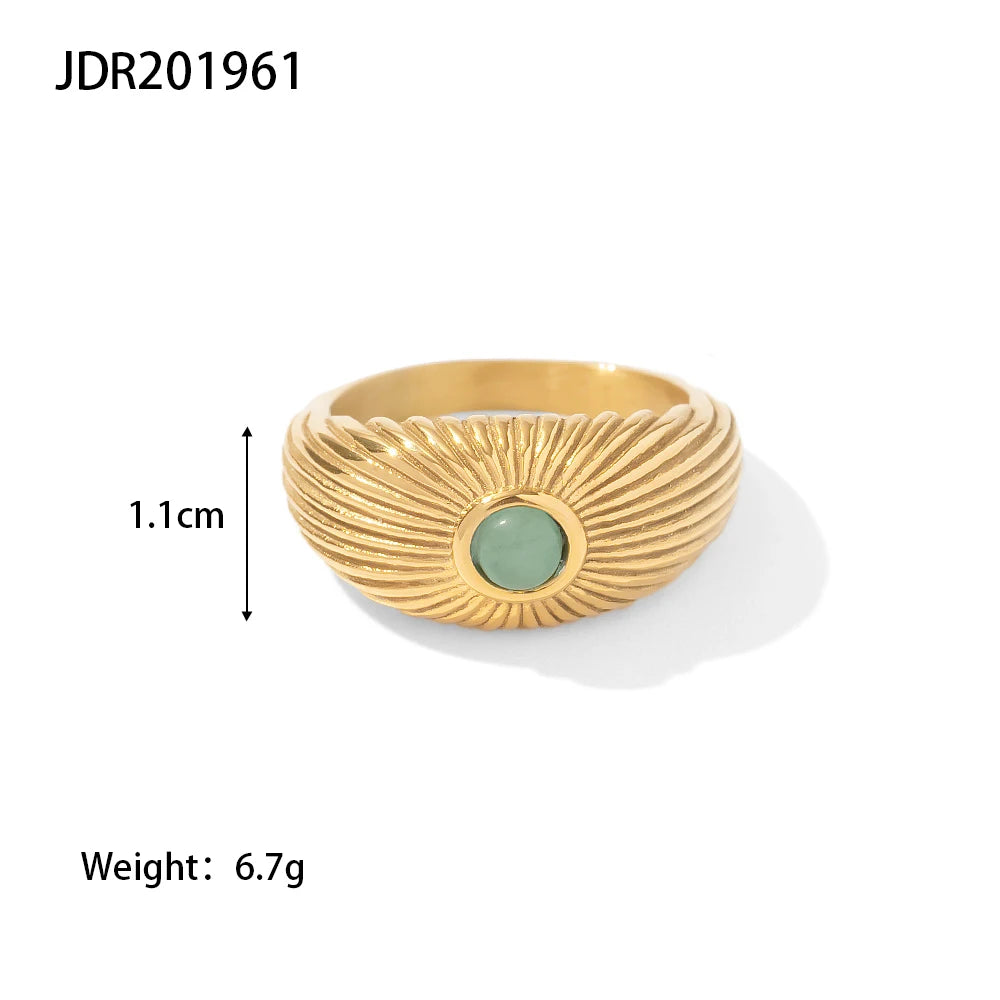 Kika Water Proof Natural Green Stone Opening Ring Stainless Steel