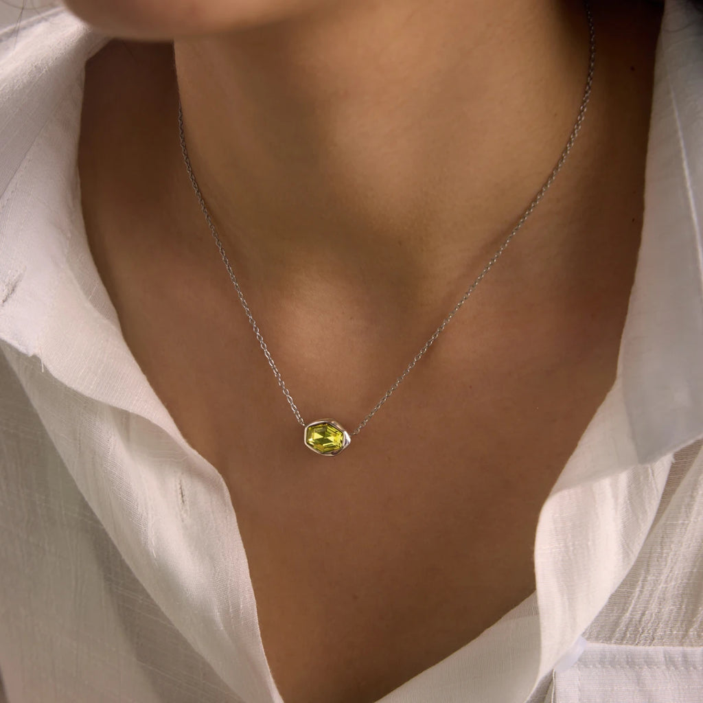 KIKA Geometric Glass Stone Pendant Necklace PVD 18K Gold Plated Stainless Steel 316L
