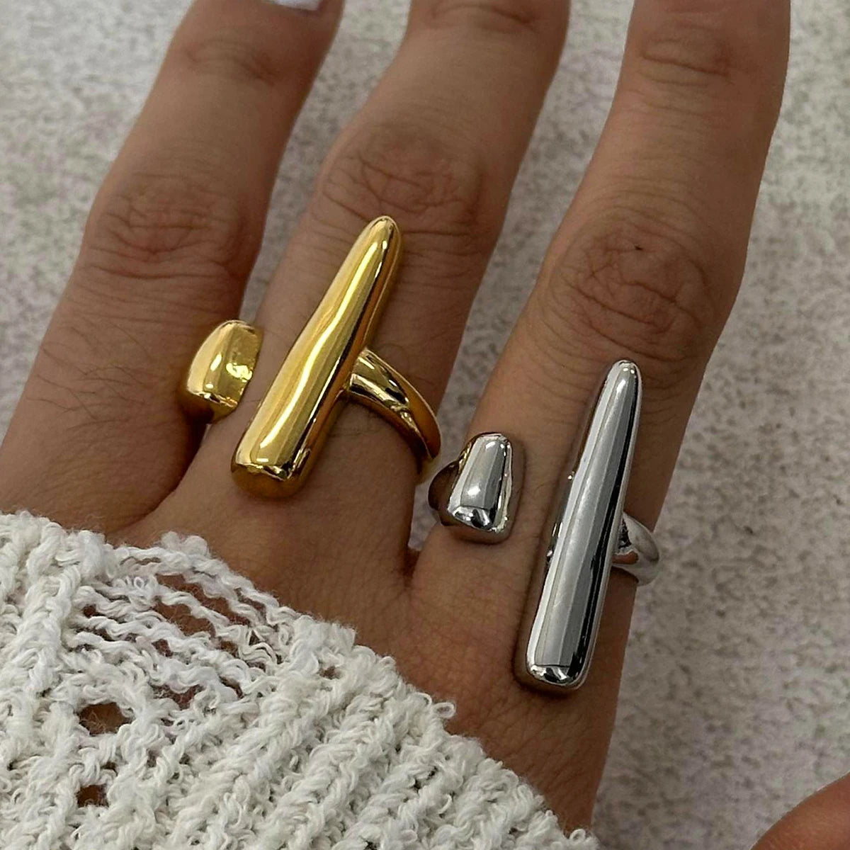 Kika Luxury Natural Shell Stainless Steel Geometric Open Ring Gold Color 18K PVD Plated High Quality France Finger Jewelry
