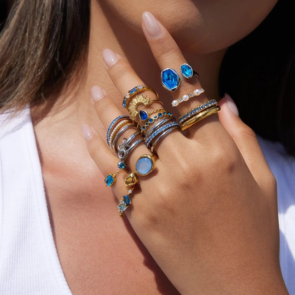 Kika Elegant Blue Zircon Statement Rings 18K Gold PVD Plated Stainless Steel 316L