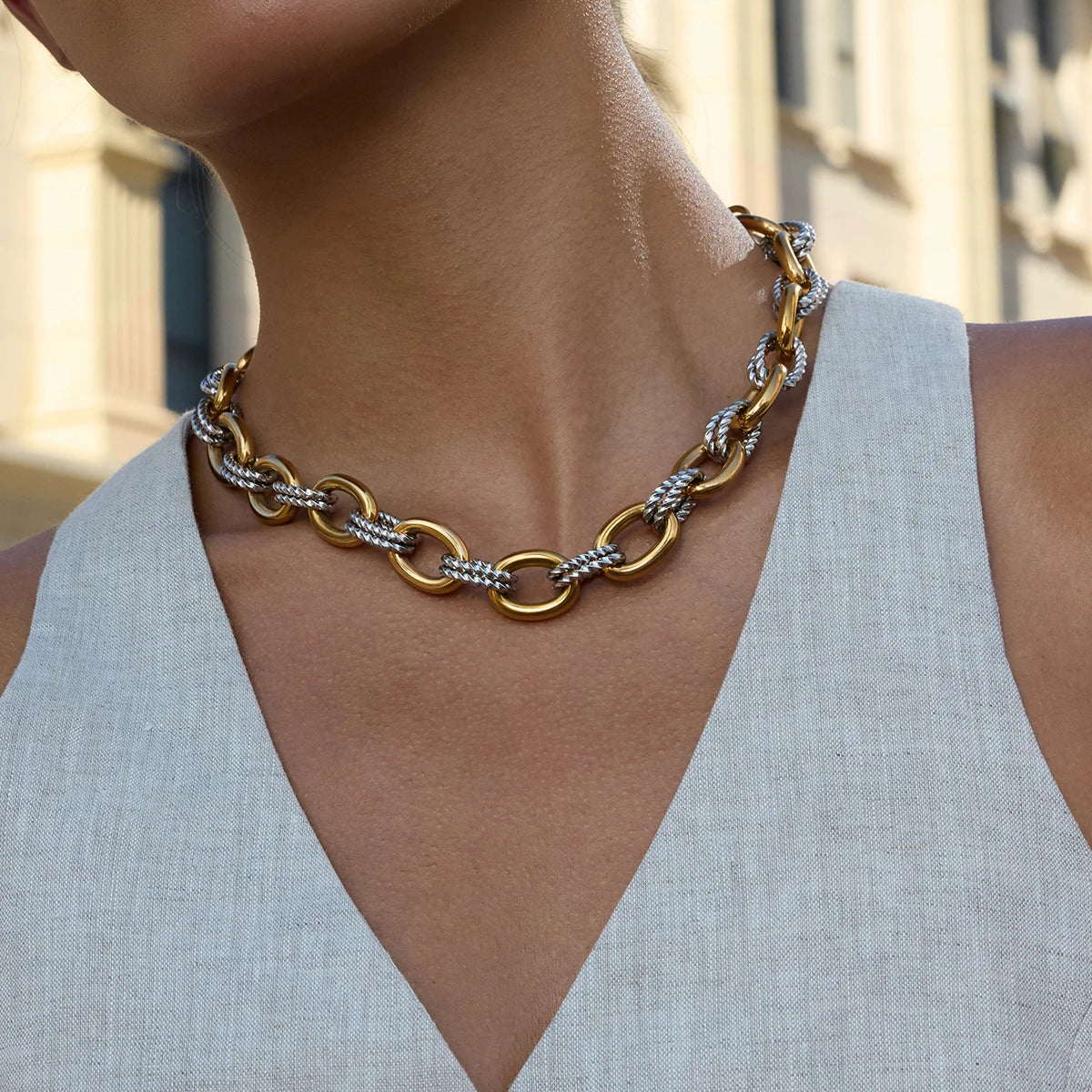 KIKA Classic Chunky Thick Chain Necklace For Women Men Minimalist 18K Gold PVD Plated Stainless Steel Necklace Fashion Jewelry