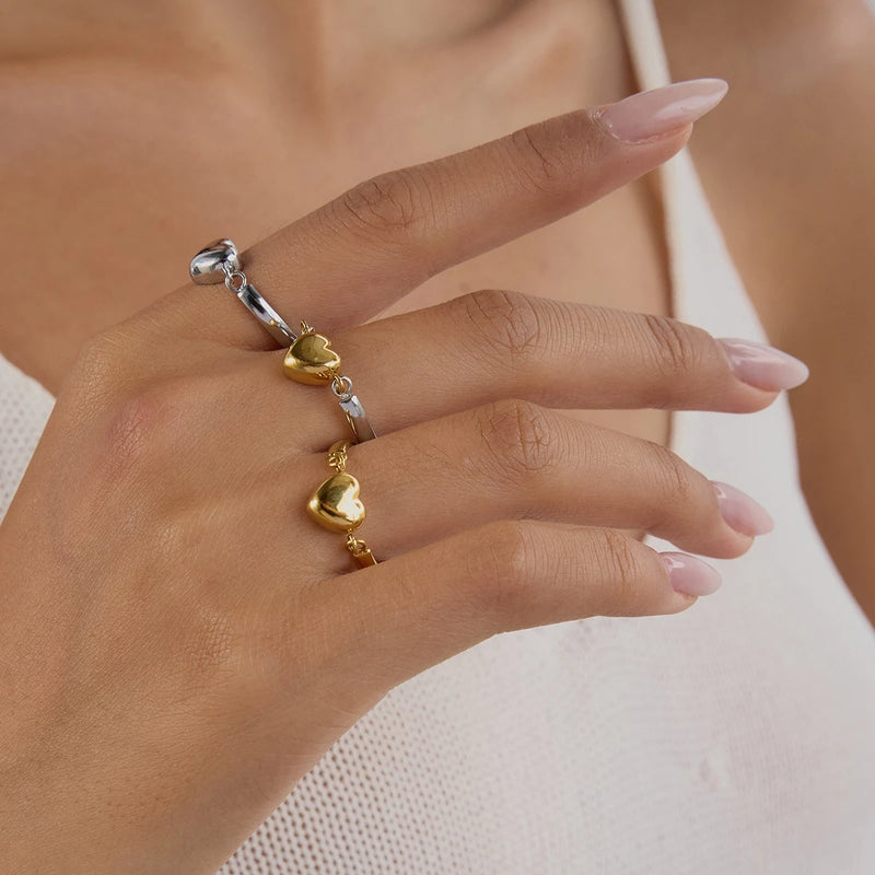 Kika Simple Classic Stainless Steel Heart Ring Love Flip Stacked
