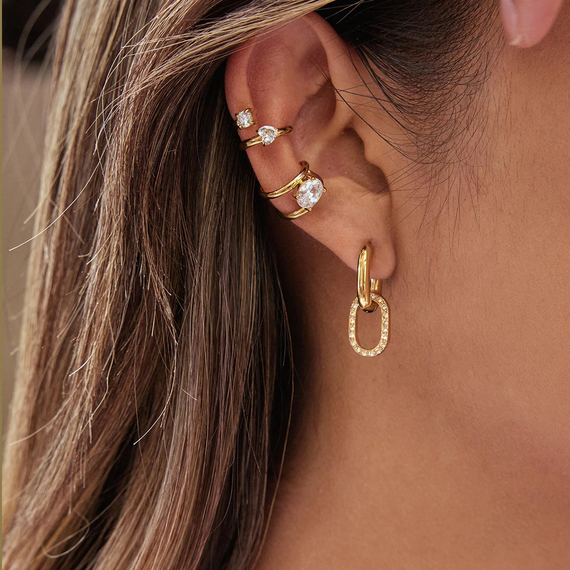 Minimalist White Zircon Two Hearts Ear Studs