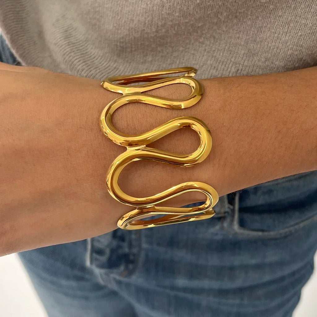 Kika Gold Color Wave-style Hollow-out Open Bracelet  18K PVD Plated Stainless Steel