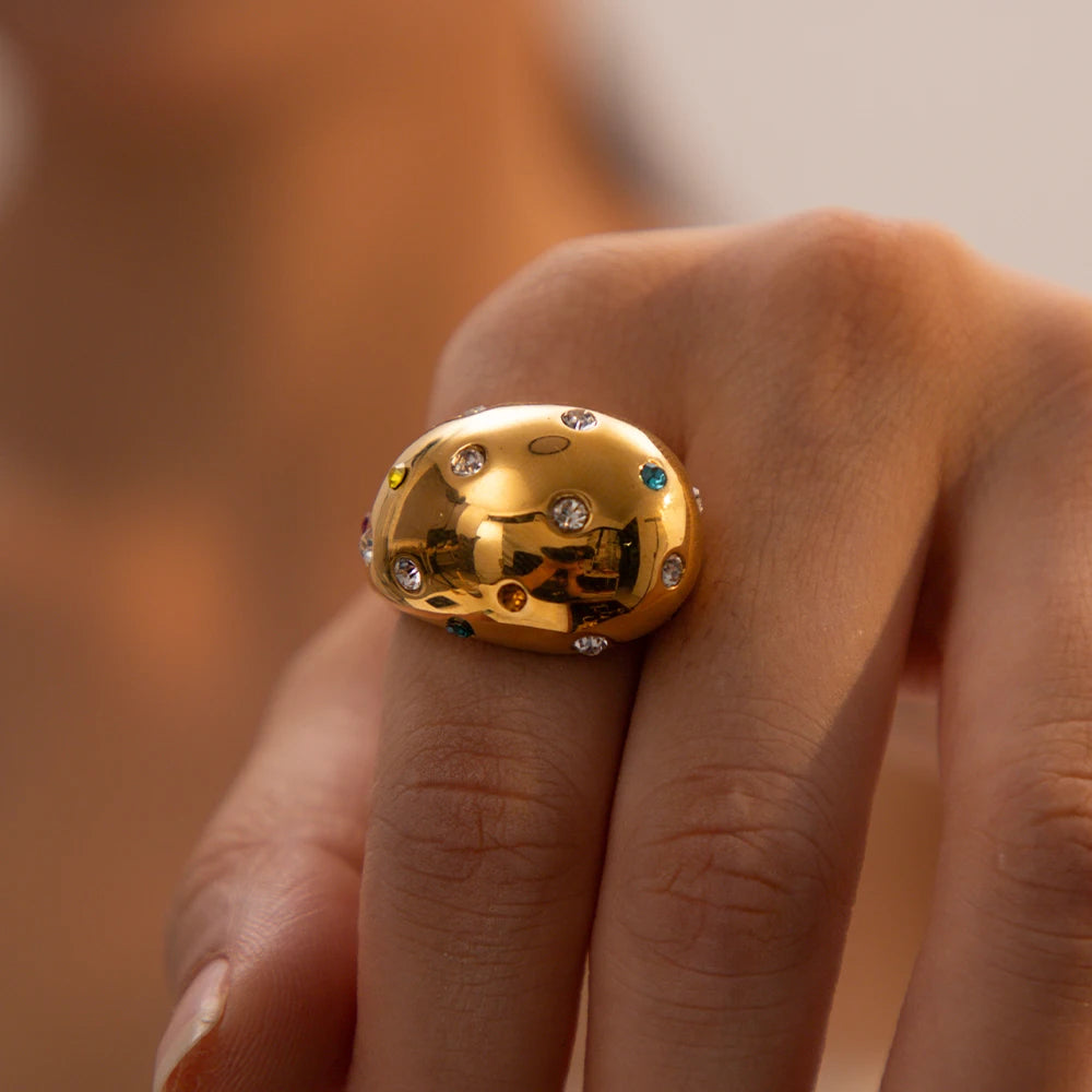 Kika Stainless Steel Half Empty Chunky Exclusive Ring 18K PVD Plated Waterproof Texture Personalized Statement Jewelry Women
