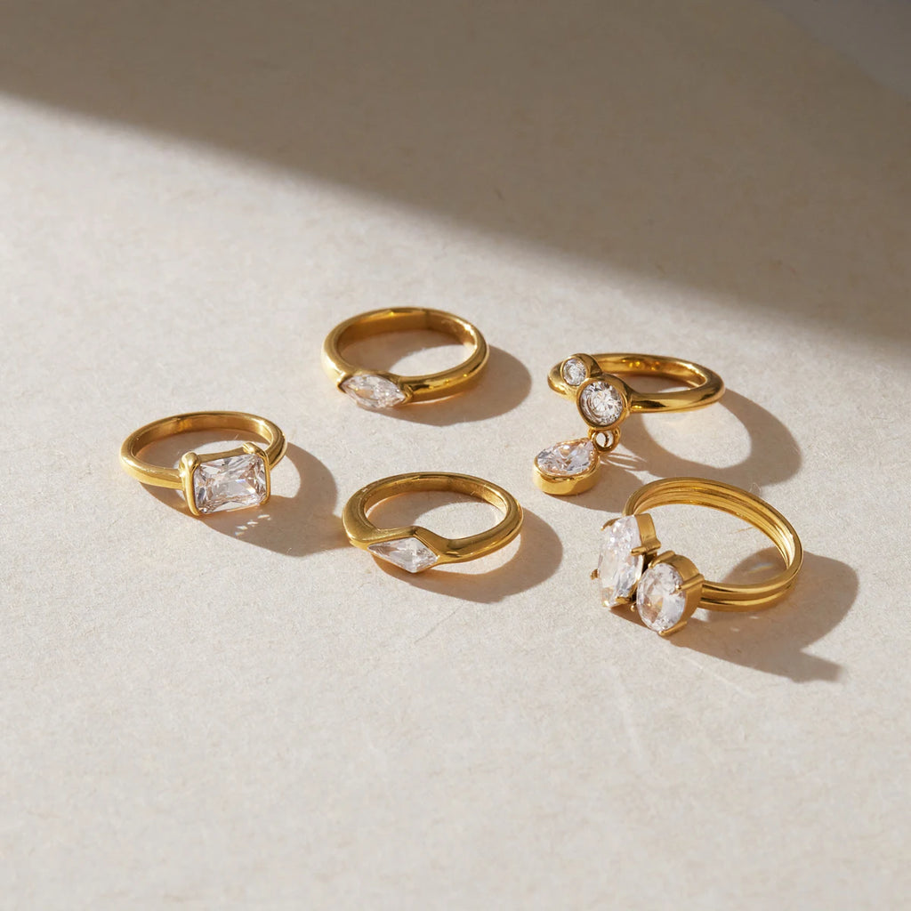 KIKA  Geometric Zircon Stackable Pinky Rings PVD 18K Gold Plated Stainless Steel 316L