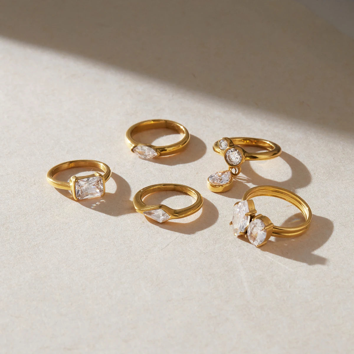 KIKA  Geometric Zircon Stackable Pinky Rings PVD 18K Gold Plated Stainless Steel 316L