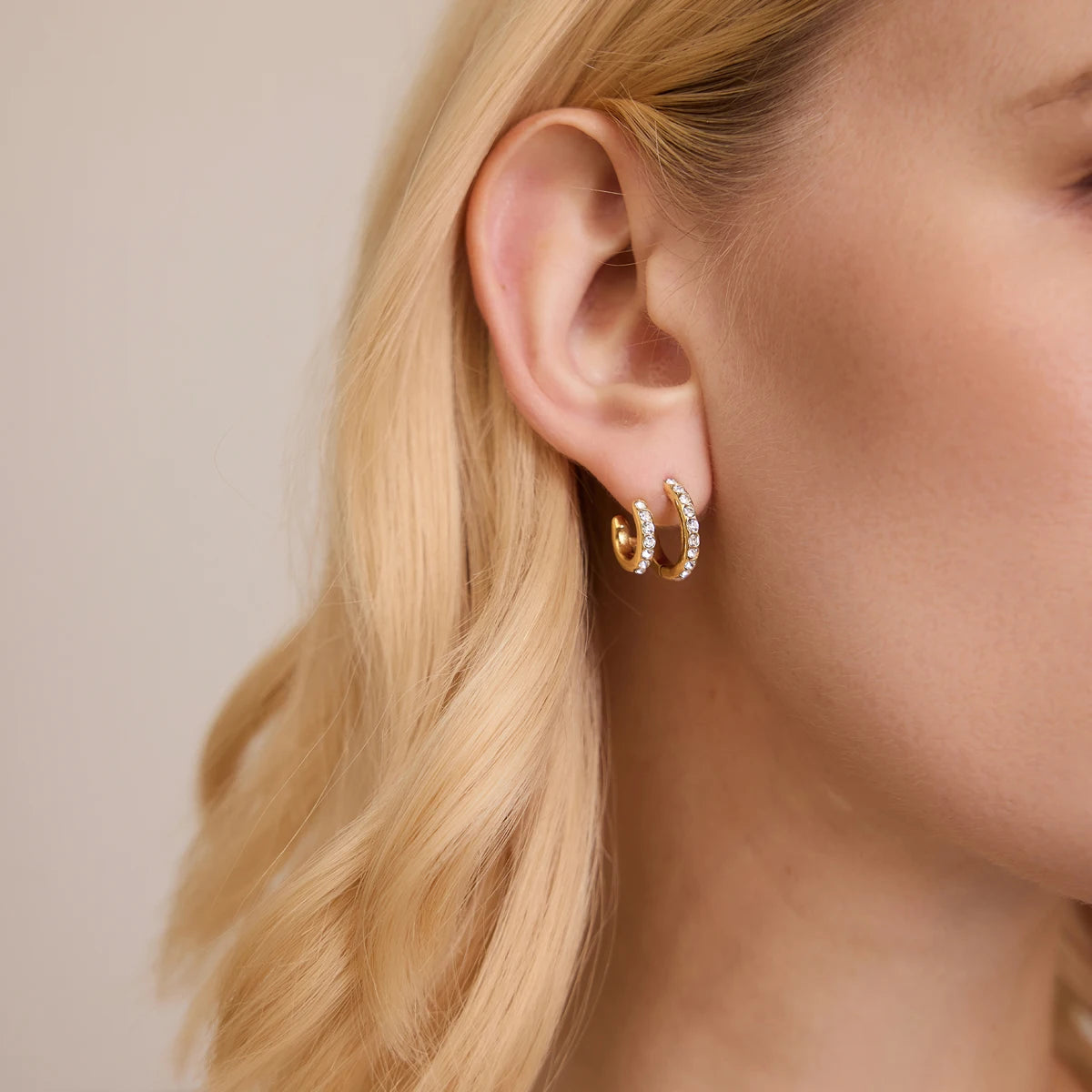 KIKA Classic Double Layer Crystal Clip Earrings For Women Waterproof 18K Gold PVD Plated Stainless Steel Earrings Jewelry Gift