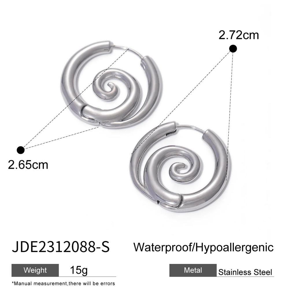 KIKA  Chic Spiral Threaded Stainless Steel 316L Delicate Earrings 18K Gold Plated Metal Smooth Charm Ins