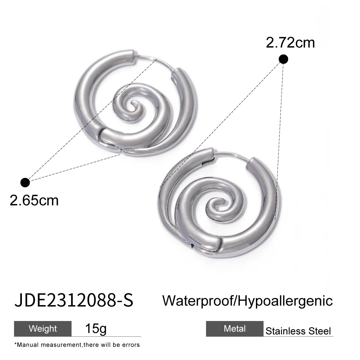 KIKA  Chic Spiral Threaded Stainless Steel 316L Delicate Earrings 18K Gold Plated Metal Smooth Charm Ins
