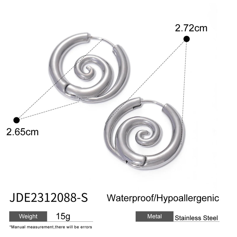 KIKA  Chic Spiral Threaded Stainless Steel 316L Delicate Earrings 18K Gold Plated Metal Smooth Charm Ins