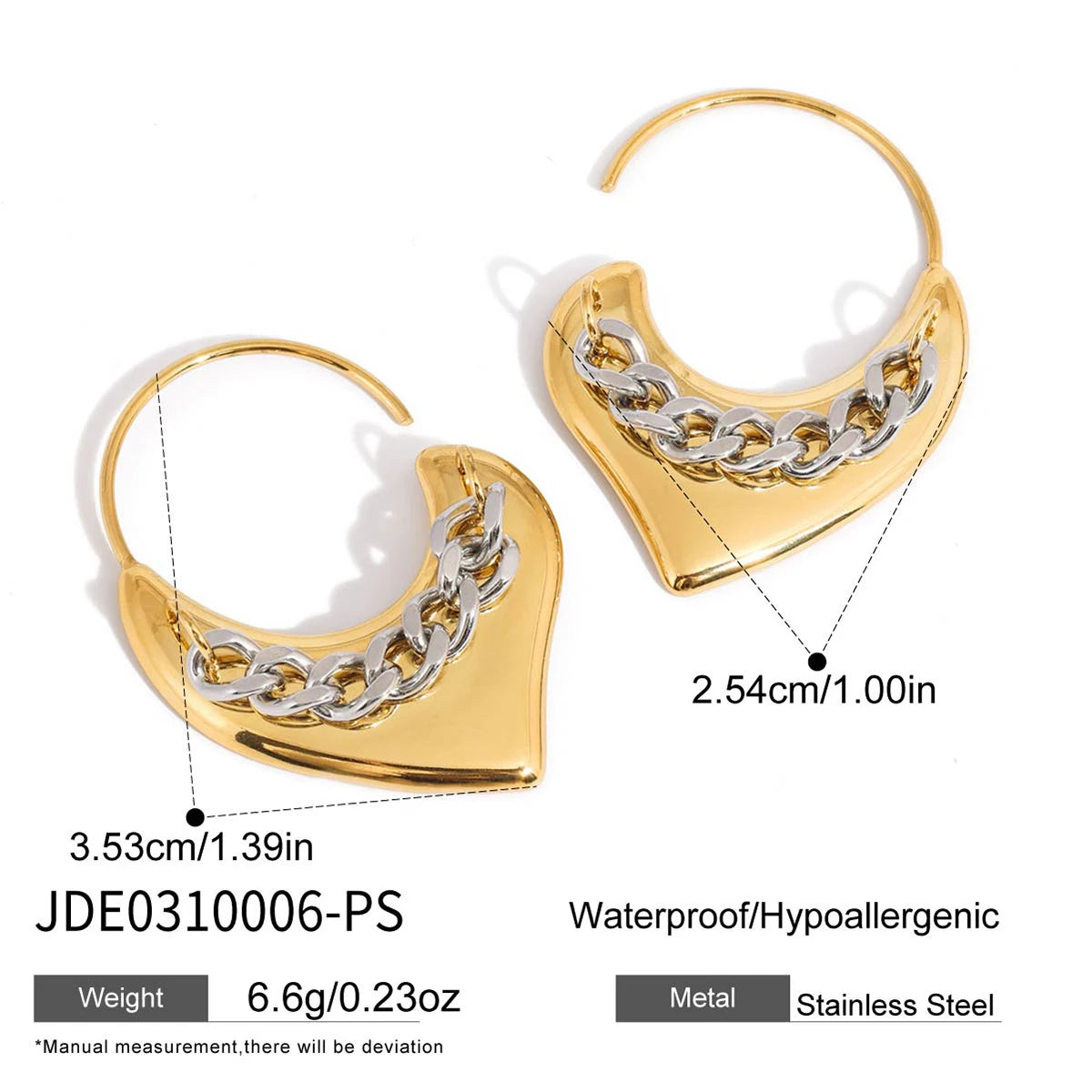 Minimalist Color-block Chain Heart Earrings