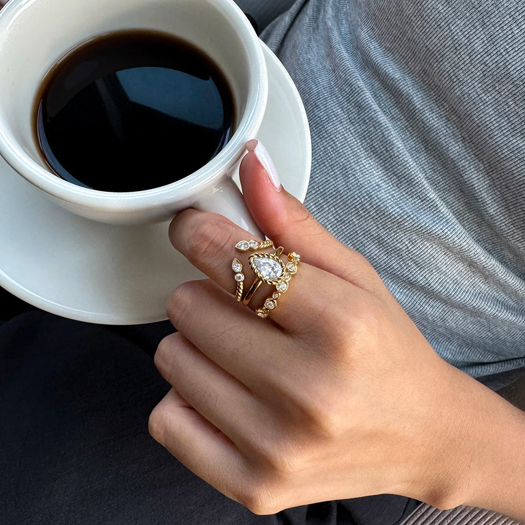 KIKA Delicate Geometric Zircon Stackable Rings For Women Minimalist 18K Gold Plated Stainless Steel 316L