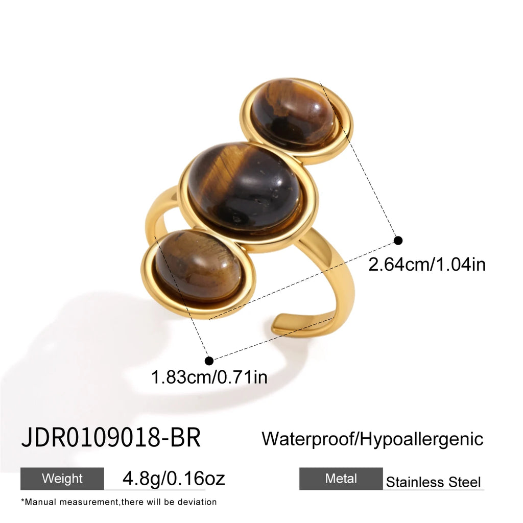 KIKA Vintage Tiger Eye Lapis Lazuli Stone Open Rings For Women 18K Gold PVD Plated Stainless Steel Rings Fashion Jewelry Gift