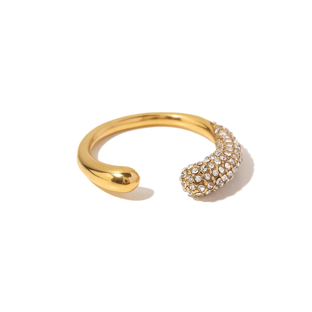 Kika Waterproof Luxury Shiny Cubic Zirconia Exquisite Stainless Steel Chic Open Ring Adjustable