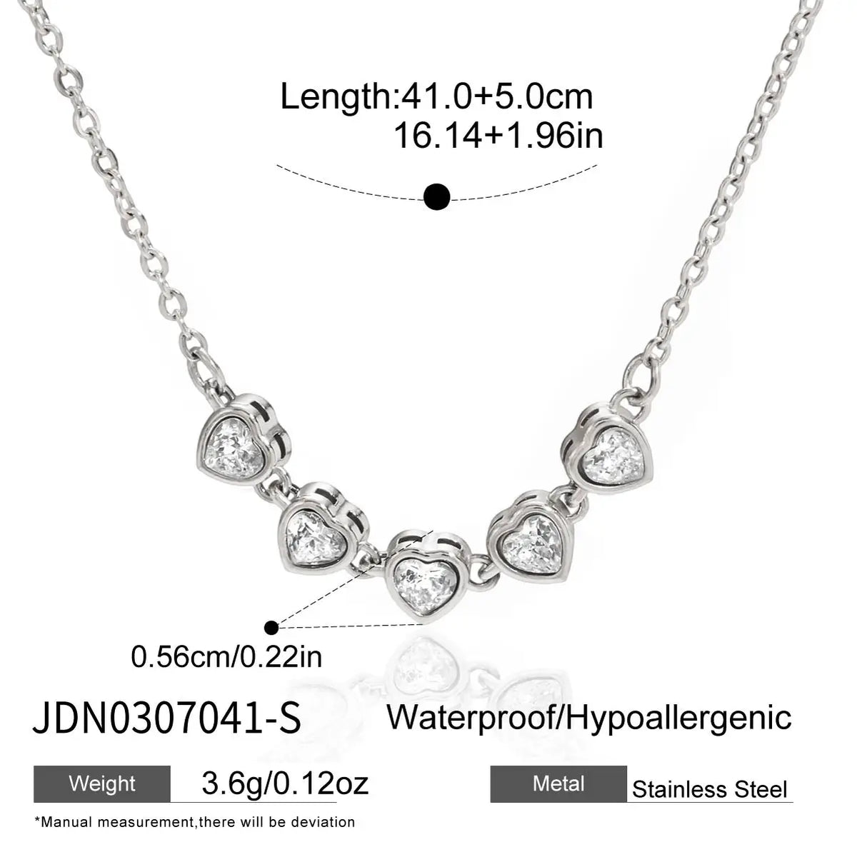 Kika Delicatesteel Gold Color Heart Shaped Zircon Tennis Chain Necklace