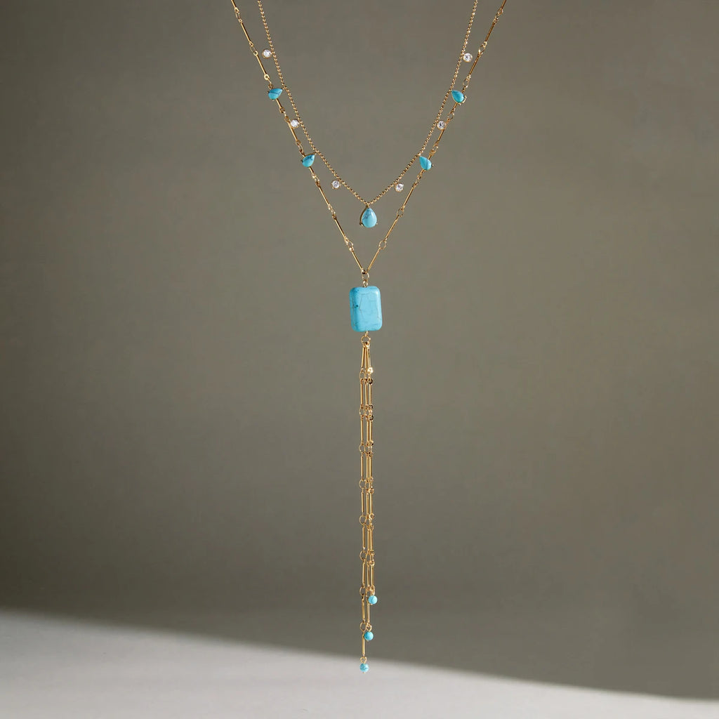 KIKA Geometric Blue Turquoise Necklace For Women Minimalist 18K Gold PVD Plated Stainless Steel Necklace Fashion Jewelry Gift