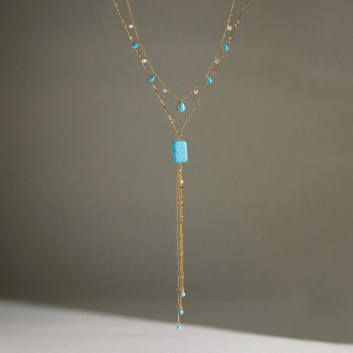 KIKA Geometric Blue Turquoise Necklace For Women Minimalist 18K Gold PVD Plated Stainless Steel Necklace Fashion Jewelry Gift