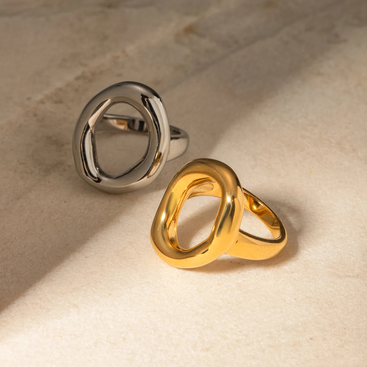KIKA Rust Proof 316l Stainless Steel Geometric Open Ring Statement Gold Color Metal Texture High Quality Charm