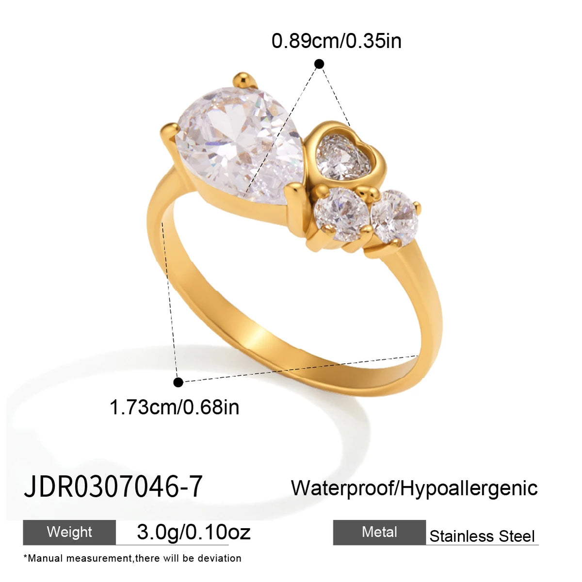 KIKA Round Heart Water Drop Zircon Rings For Women Minimalist 18K Gold PVD Plated Stainless Steel 316L Rings Fashion Jewelry Gift