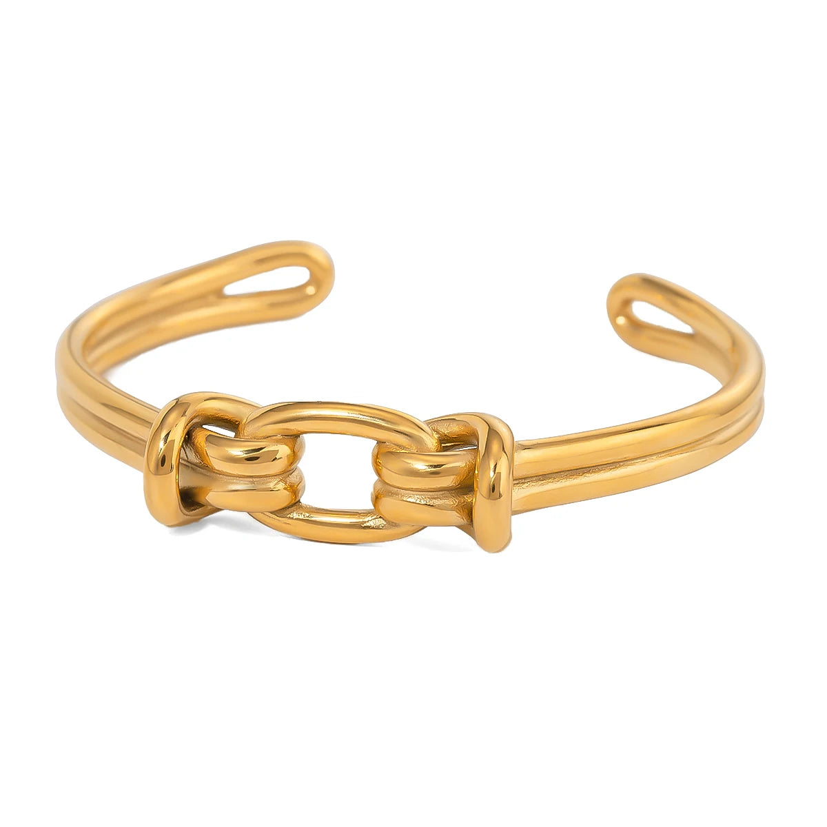 Kika Waterproof 18K Gold Color Stainless Steel Irregular Geometric Open Cuff Bracelet