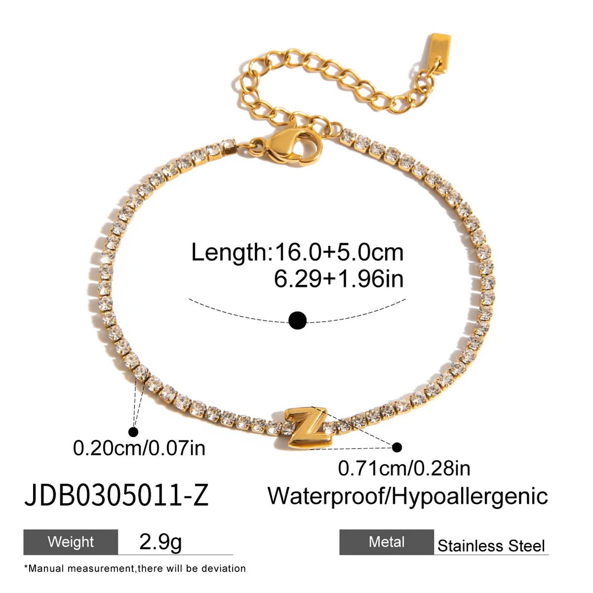Stainless Steel White Rhinestone Chain Twelve Letter Bracelet