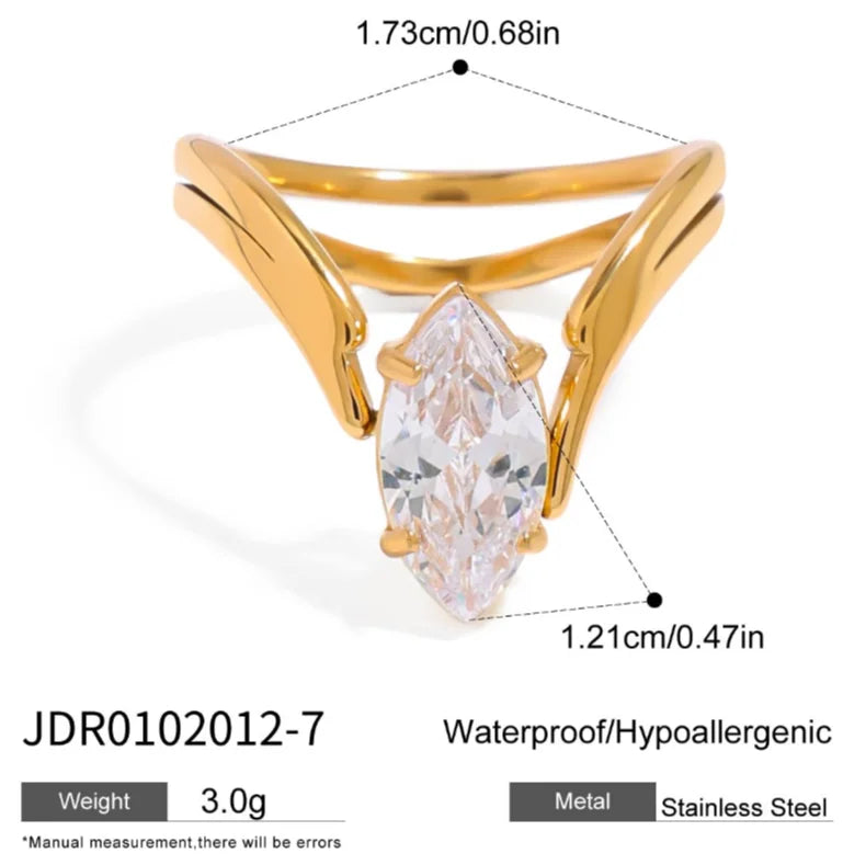 Kika Geometric White Marquise Zircon Open Ring