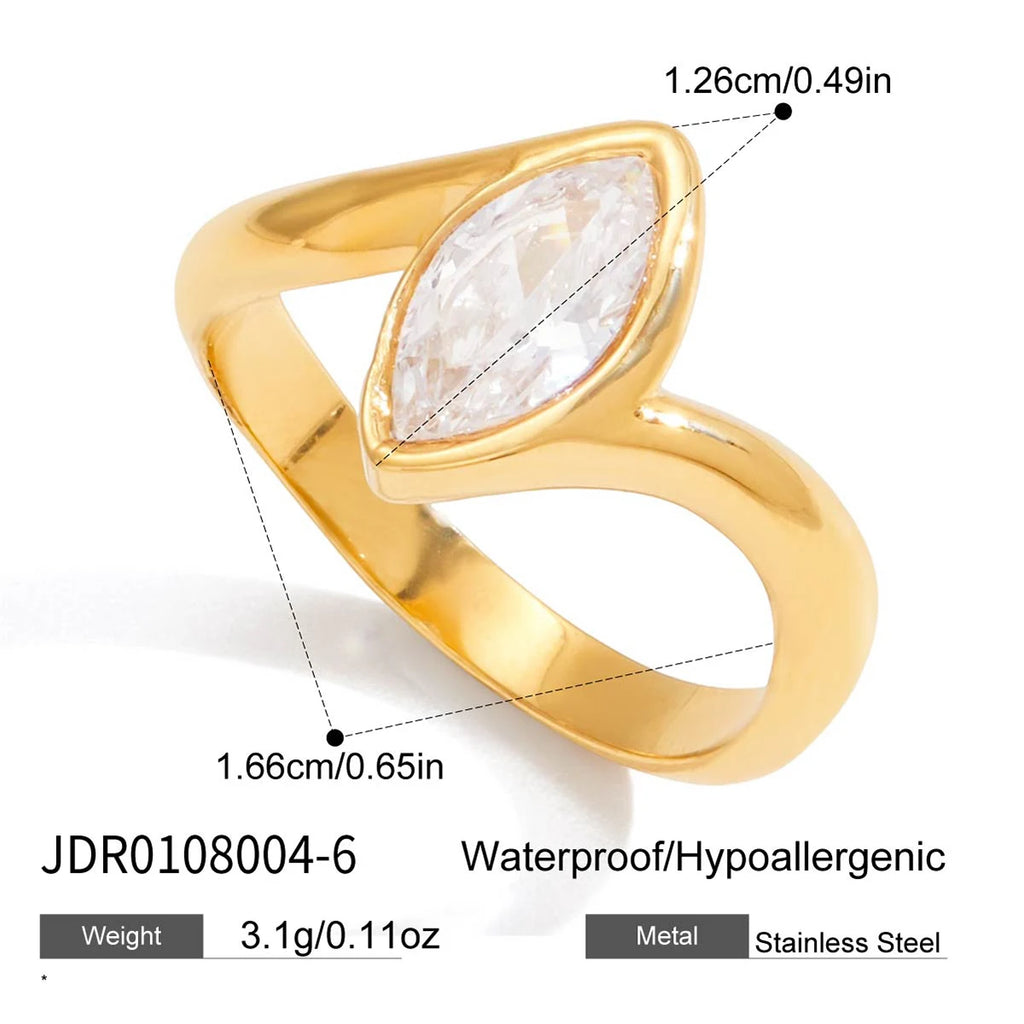 KIKA Classic style  white zircon inlaid stone ring Stainless Steel 316L Gold Color layering Rings