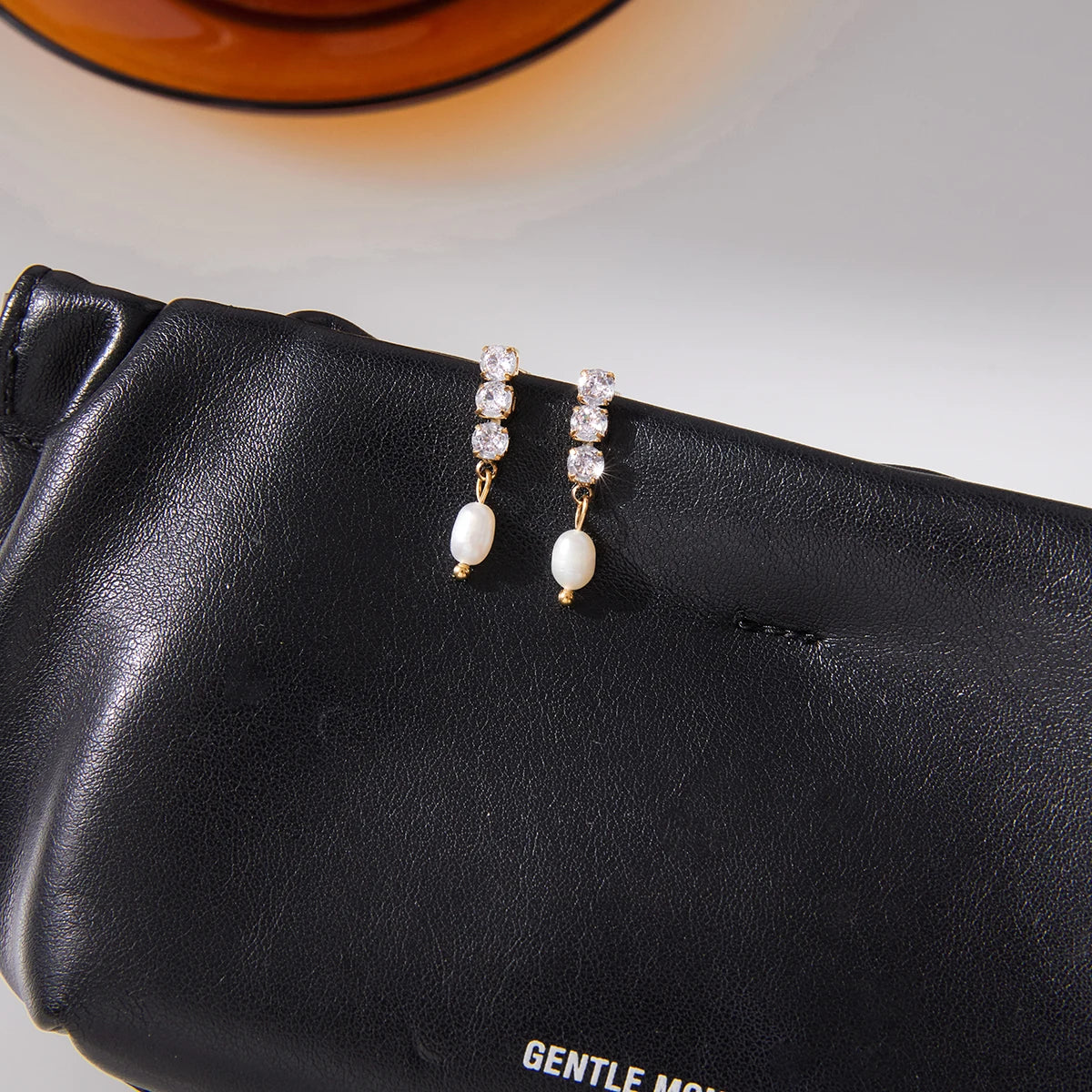 Kika Elegant Square White Zircon Freshwater Pearl Pendant Earrings