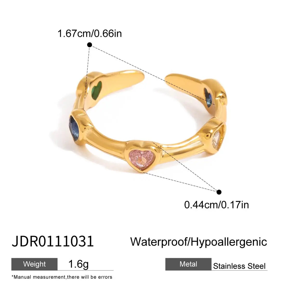Kika Sweet Romantic Love Colored Zircon Ring Stainless Steel Stackable Women's Jewelry Valentine's Day Gift